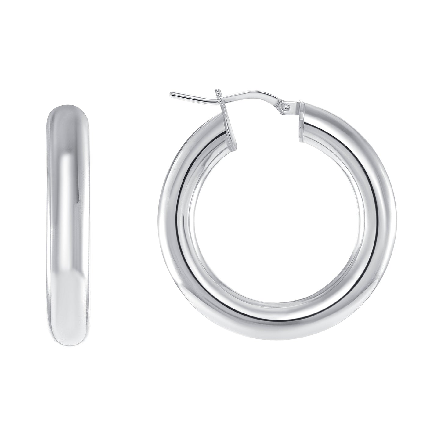 Silver 925 Rhodium Plated 20MM Round Plain Hoop Earrings. ITHP04-20MMR