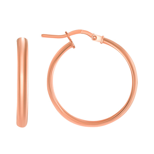 Silver 925 Italian 20 x 3 mm. Rose Gold Plated Plain Hoop Earring. ITHP132-320MRG