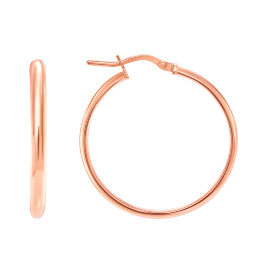 Silver 925 Italian 25 x 3 mm. Rose Gold Plated Plain Hoop Earring. ITHP132-325MRG