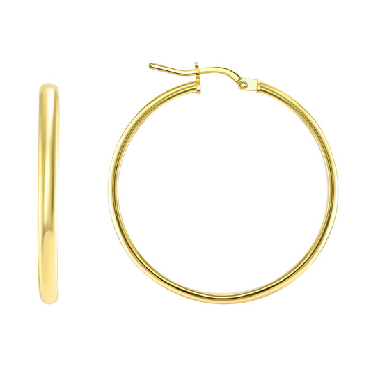 Silver 925 Italian 30 x 3 mm. Yellow Gold Plated Plain Hoop Earring. ITHP132-330MG