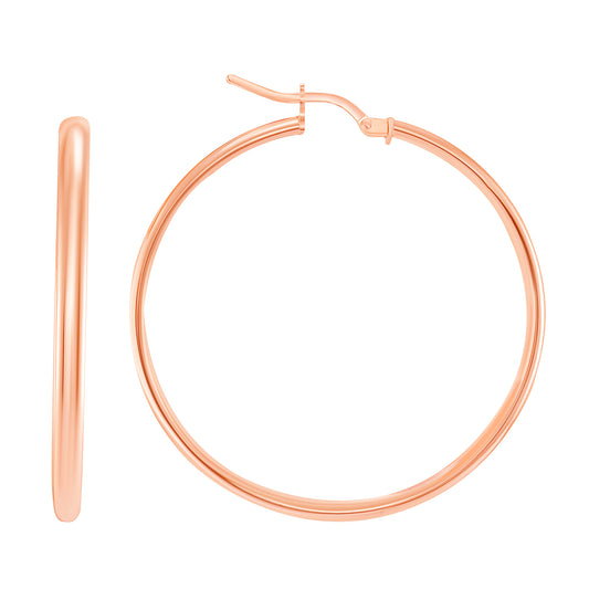 Silver 925 Italian 35 x 3 mm. Rose Gold Plated Plain Hoop Earring. ITHP132-335MRG