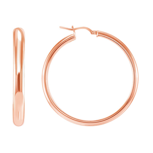 Silver 925 Italian 35 mm. Rose Gold Plated Plain Hoop Earring. ITHP132-35MRG