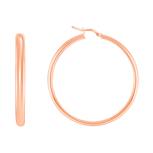 Silver 925 45 x 5 mm. Italian Rose Gold Plated Plain Hoop Earring. ITHP132-45MRG