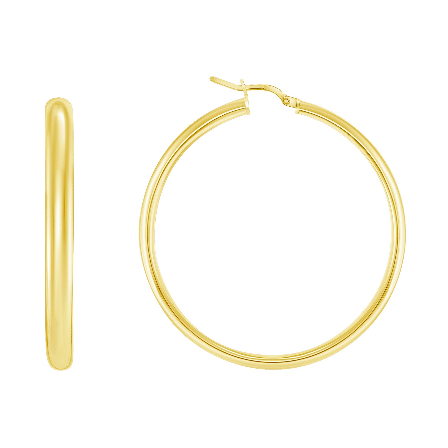 Silver 925 45 x 5 mm. Italian Yellow Gold Plated Plain Hoop Earring. ITHP132-45MG