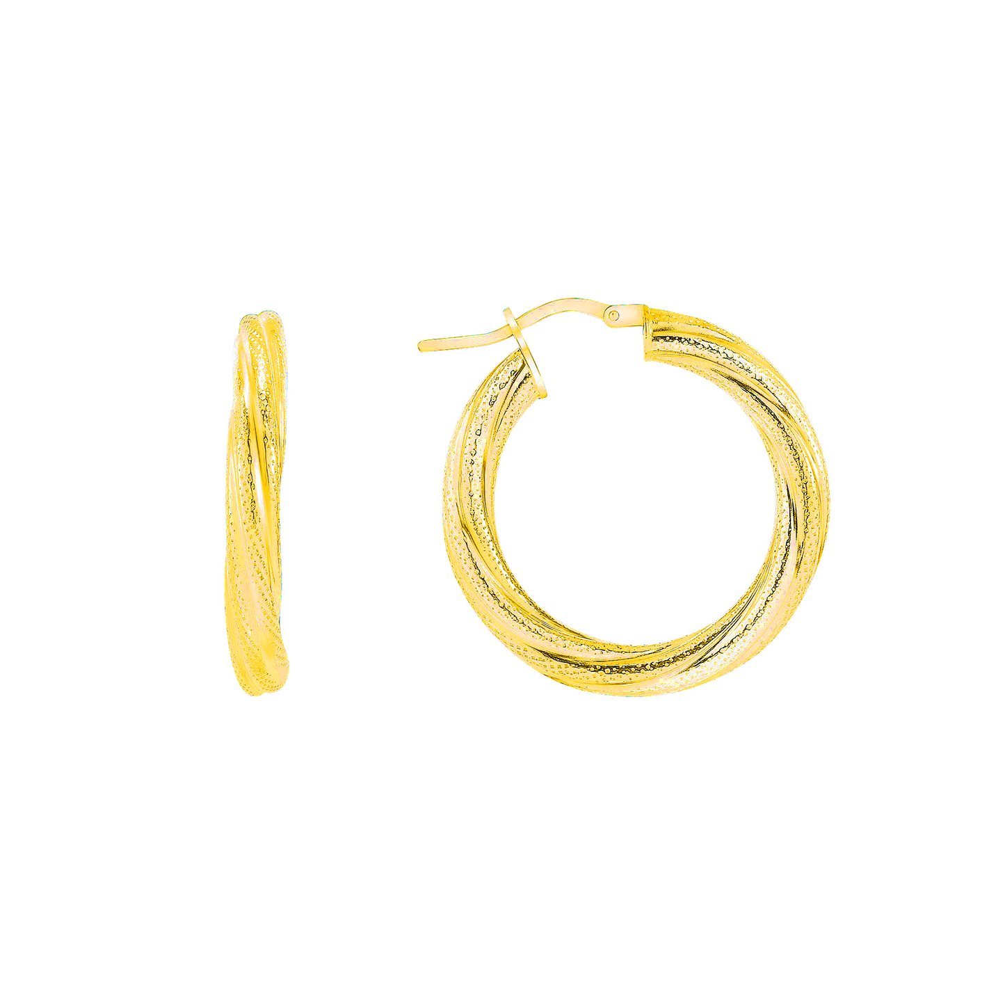 Silver 925 Gold Plated 15 mm. Twisted Hoop Earring. ITHP139-15MG
