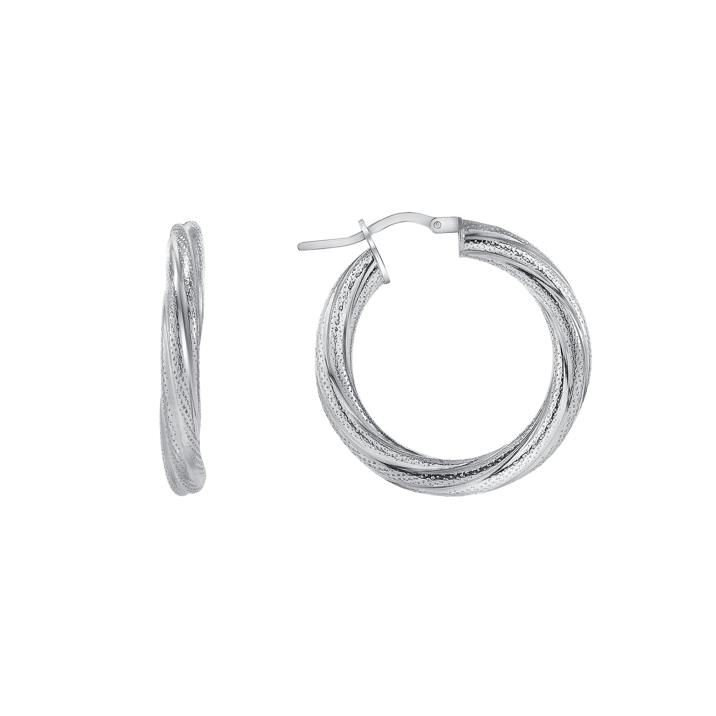 Silver 925 Rhodium Plated 20 mm. Twisted Hoop Earring. ITHP139-20MM