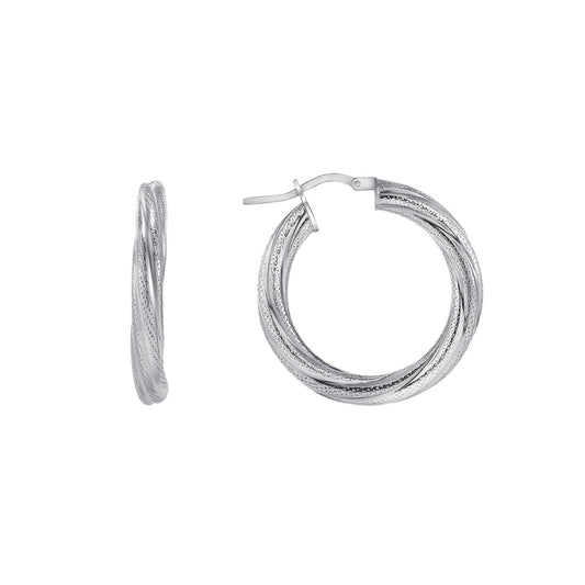 Silver 925 Rhodium Plated 15 mm. Twisted Hoop Earring. ITHP139-15M