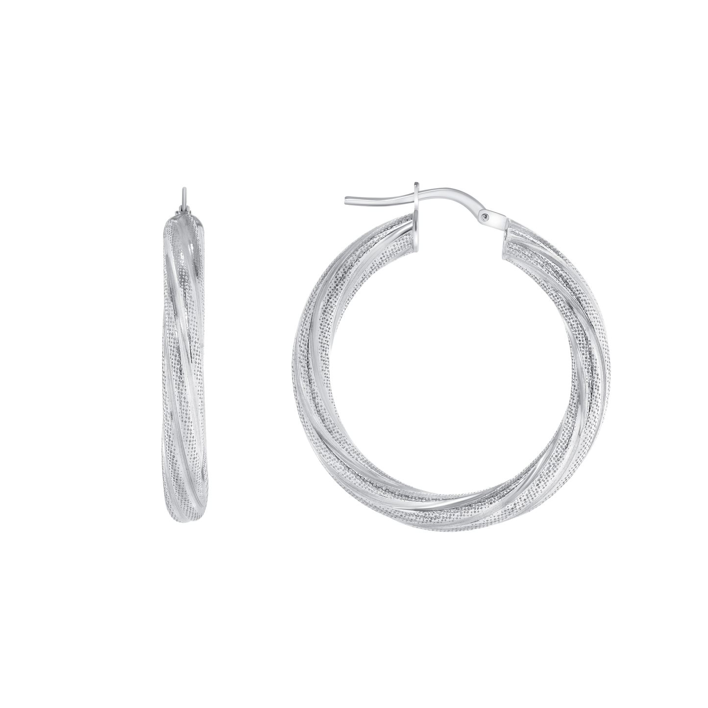 Silver 925 Rhodium Plated 25 mm. Twisted Hoop Earring. ITHP139-25M