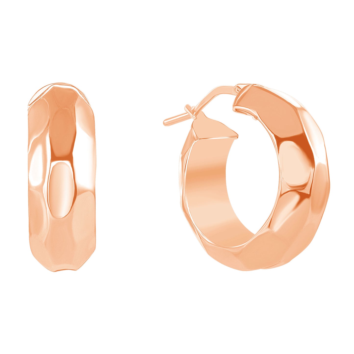 Silver 925 Italian 15 mm. Rose Gold Plated Cubic Plain Hoop Earring. ITHP140-15MRG