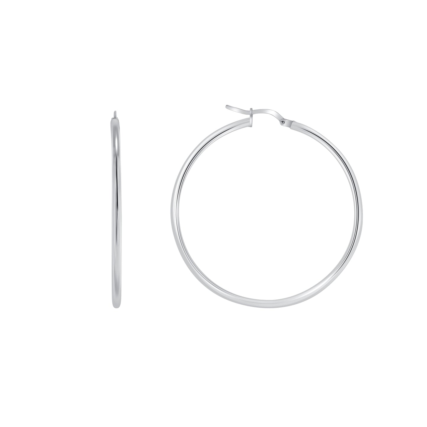 Silver 925 Rhodium Plated Plated Plain Hoop Earrings. ITHP2-40M