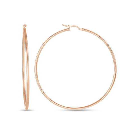 Silver 925 Rose Gold Plated 2MM X 50 MM Plain Hoop Earring. ITHP2-50MRG
