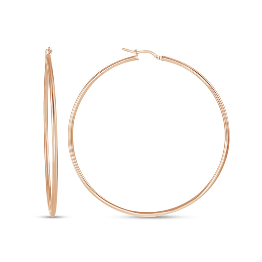 Silver 925 Rose Gold Plated 2MM  X 50 MM Plain Hoop Earring. ITHP2-50MRG