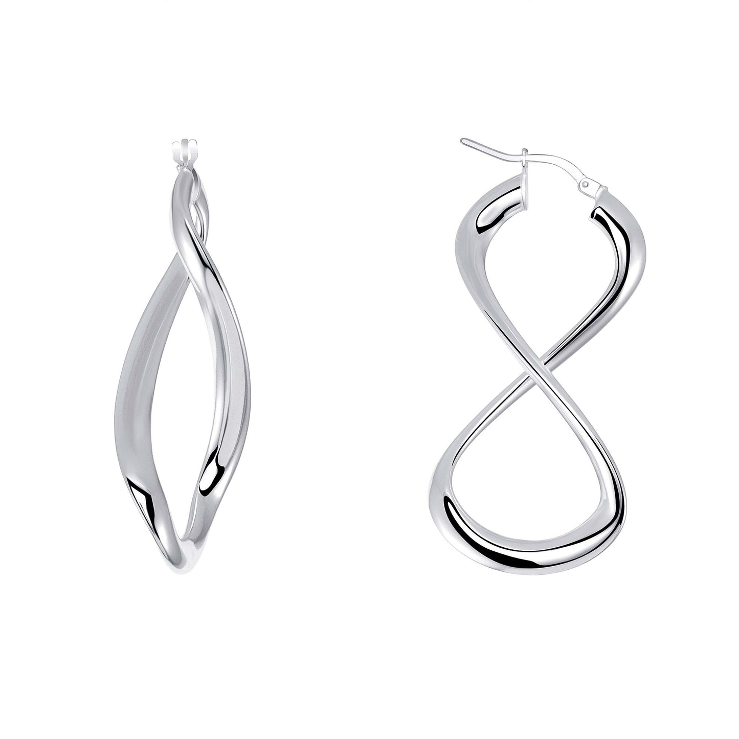 Silver 925 Rhodium Plated Infinity Design Curved Plain Hoop Earring. ITHP27