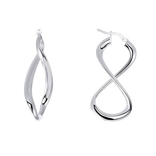 Silver 925 Rhodium Plated Infinity Design Curved Plain Hoop Earring. ITHP27