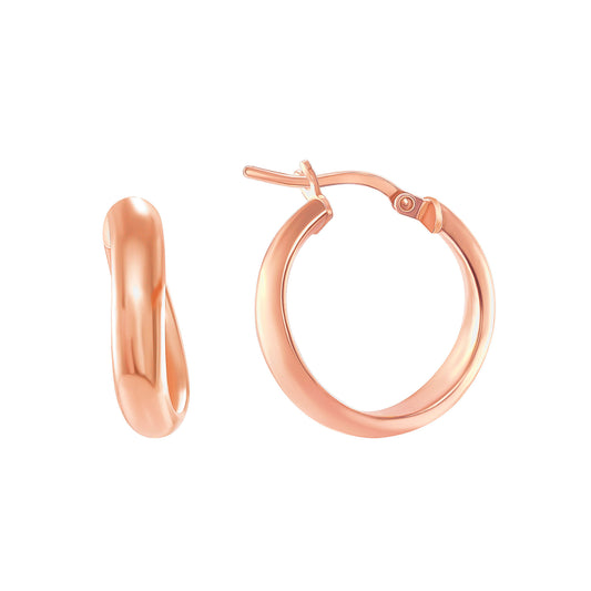 Silver 925 Rose Gold Plated Concave 4 MM X 15 MM. Plain Hoop Earring. ITHP43-15MRG