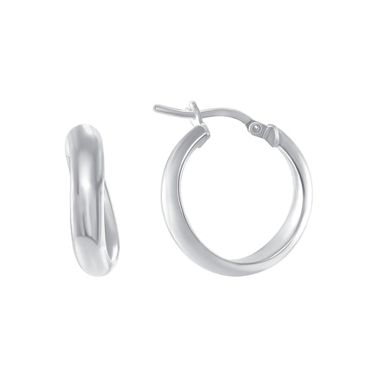 Silver 925 Rhodium Plated Concave 4 MM X 15 MM. Plain Hoop Earring. ITHP43-15MR