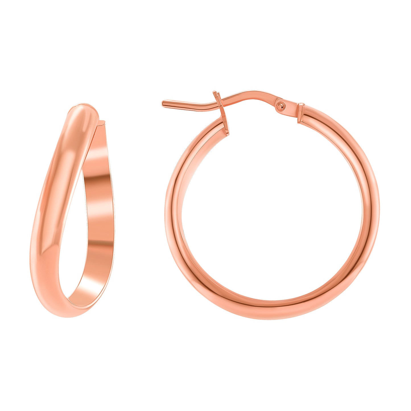 Silver 925 Rose Gold Plated Concave 4MM X 20 MM Plain Hoop Earring. ITHP43-20MRG