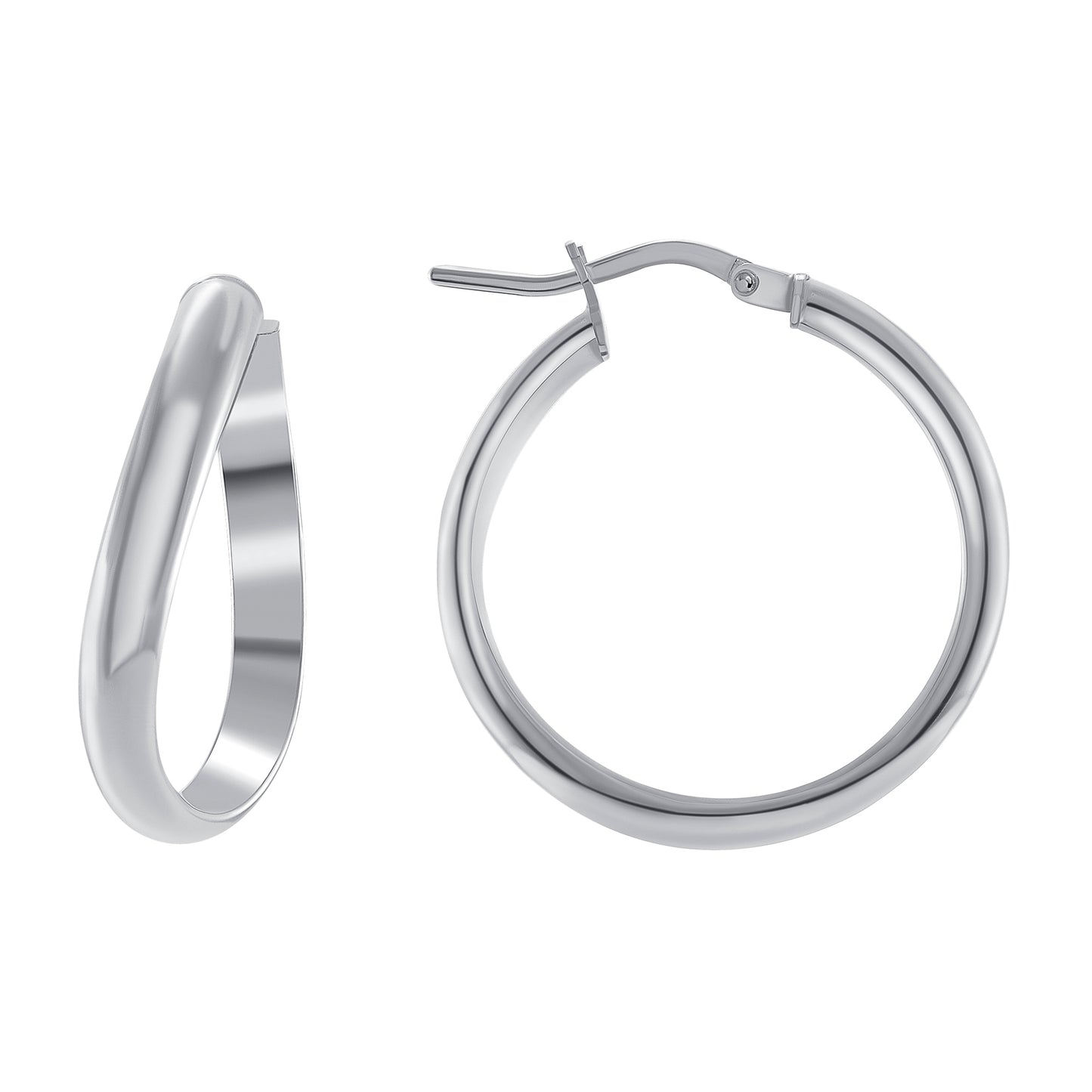 Silver 925 Rhodium Plated Concave 4MM X 20 MM Plain Hoop Earring . ITHP43-20MR