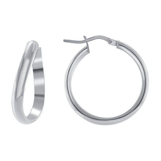Silver 925 Rhodium Plated Concave 4MM X 20 MM Plain Hoop Earring . ITHP43-20MR