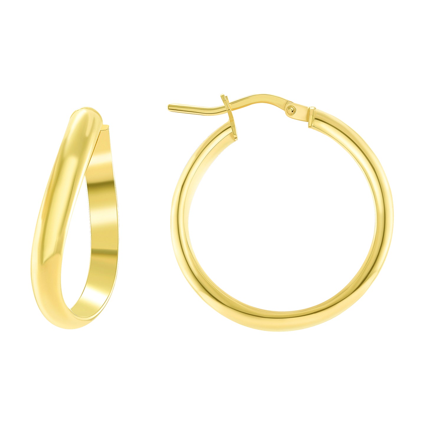 Silver 925 Gold Plated Concave 4MM X 20 MM Plain Hoop Earring. ITHP43-20MG