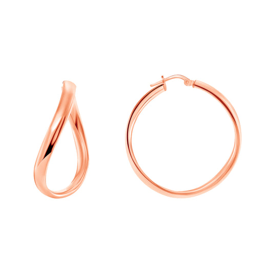 Silver 925 Rose Gold Plated Concave 4MM X 25 MM Plain Hoop Earring. ITHP43-25MRG