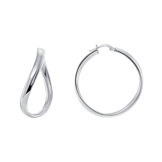 Silver 925 Rhodium Plated Concave 4MM X 25 MM Plain Hoop Earring. ITHP43-25MR