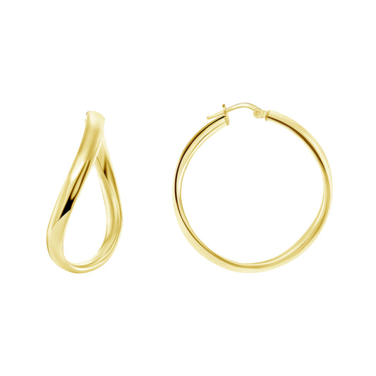 Silver 925 Gold Plated Concave 4MM X 25 MM Plain Hoop Earring . ITHP43-25MG