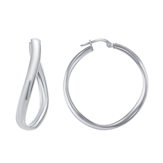 Silver 925 Rhodium Plated Concave 4MM X 30 MM Plain Hoop Earring. ITHP43-30MR