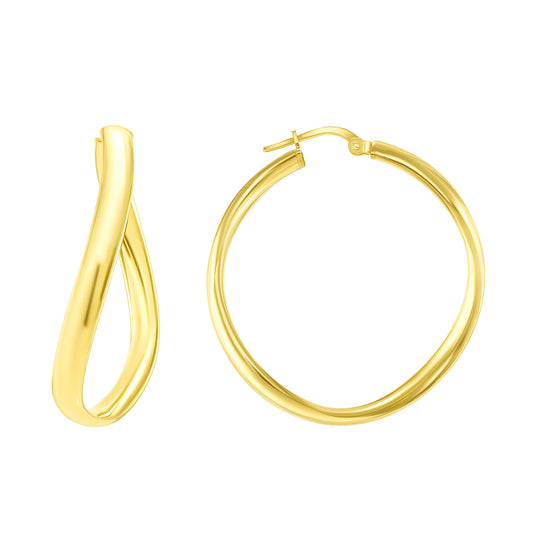 Silver 925 Gold Plated Concave 4MM X 30 MM Plain Hoop Earring. ITHP43-30MG