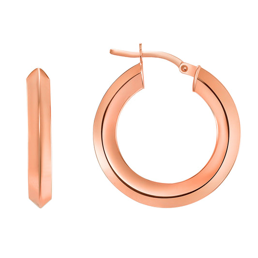 Silver 925 Rose Gold Plated Plain 3D Design 15MM Plain Hoop Earring. ITHP98-15MMRG
