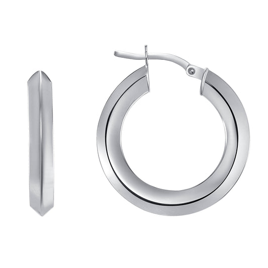 Silver 925 Rhodium Plated Plain 3D Design 15MM Plain Hoop Earring. ITHP98-15MMR