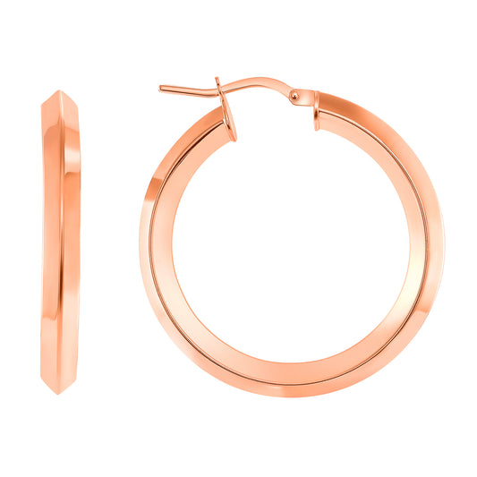 Silver 925 Rose Gold Plated Plain 3D Design 25MM Plain Hoop Earring. ITHP98-25MMRG