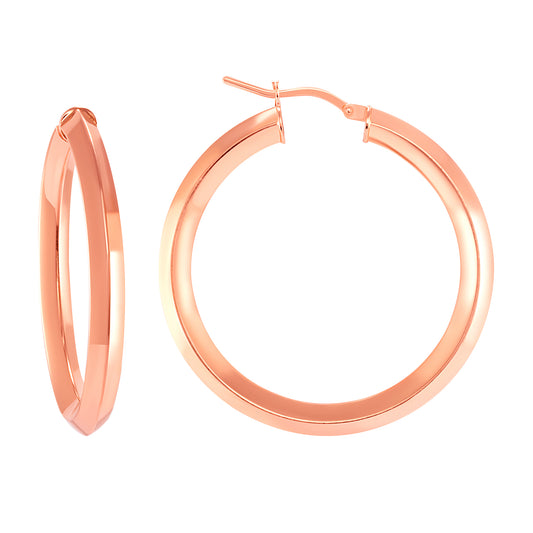 Silver 925 Rose Gold Plated Plain 3D Design 30MM Plain Hoop Earring. ITHP98-30MMRG