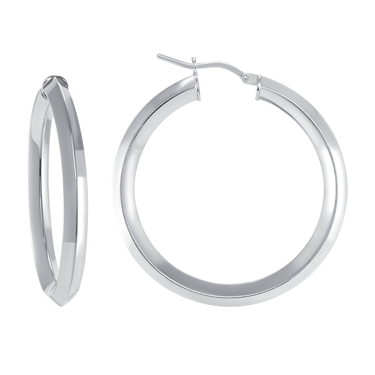 Silver 925 Rhodium Plated Plain 3D Design 30MM Plain Hoop Earring. ITHP98-30MMR