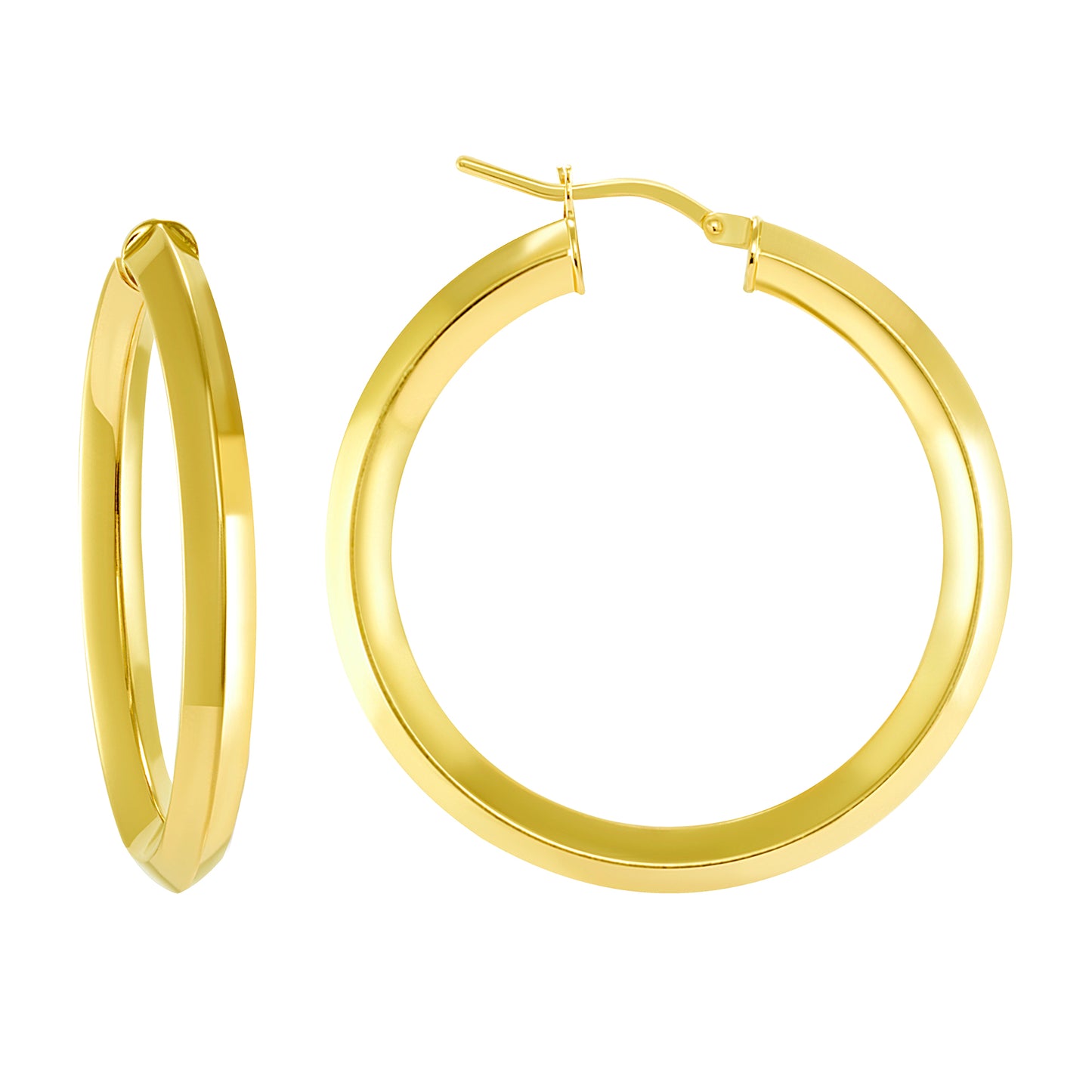 Silver 925 Gold Plated Plain 3D Design 30MM Hoop Earring. ITHP98-30MMG