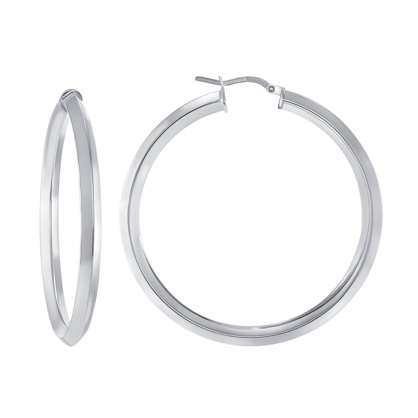 Silver 925 Rhodium Plated Plain 3D Design 40MM Plain Hoop Earring. ITHP98-40MMR