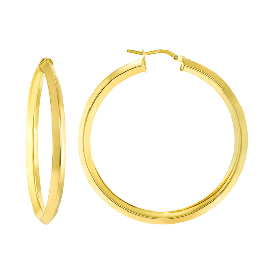 Silver 925 Gold Plated Plain 3D Design 40MM Hoop Earring. ITHP98-40MMG