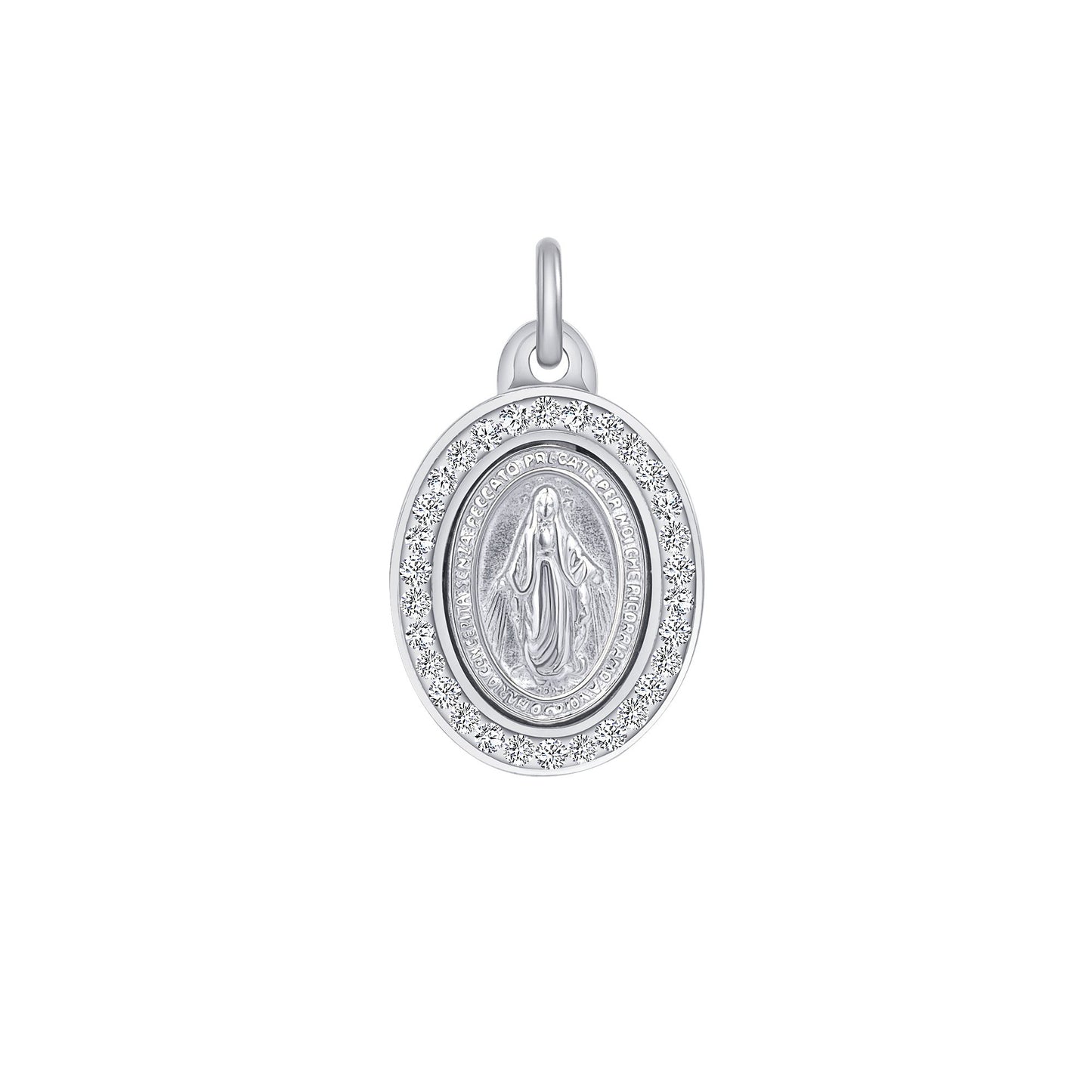 Silver 925 Rhodium Plated Swarovski Virgin Mary (Virgen Milagrosa) Pendant. ITP06-R