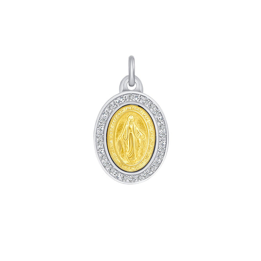Silver 925 Yellow Gold Plated 2 Tone Swarovski Virgin Mary (Virgen Milagrosa) Pendant. ITP06-G