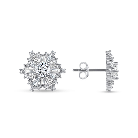 Silver 925 Rhodium Plated Hexagon Cubic Zirconia Stud Earring. KE0285CLR