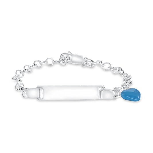 Silver Kids ID Blue Enamel Heart Bracelet. KIDID003