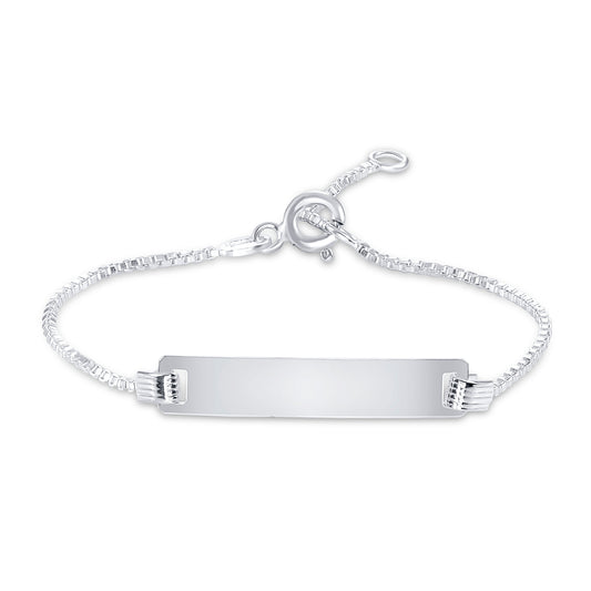 Silver Kids ID Box Bracelet. KIDID012