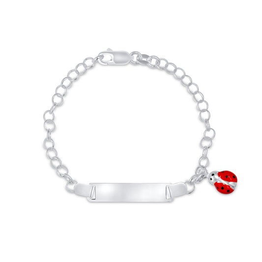 Silver Kids ID Red Lady Bug Bracelet. KIDID013