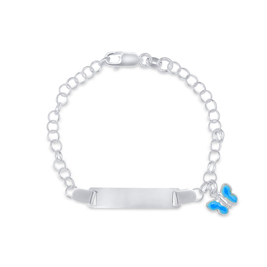 Silver Kids ID Blue Butterfly Bracelet. KIDID014