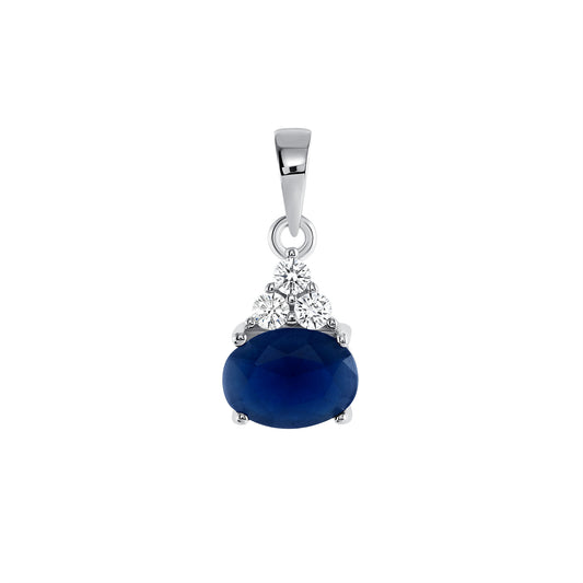 Silver 925 Rhodium Plated Oval Blue Matte Cubic Zirconia Crown Glass Set. SETBP13791BLU