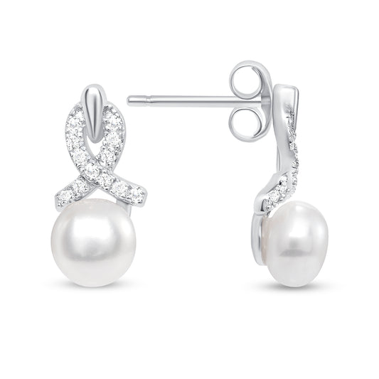 Silver 925 Cubic Zirconia Shell Pearl Set. SETBP14889