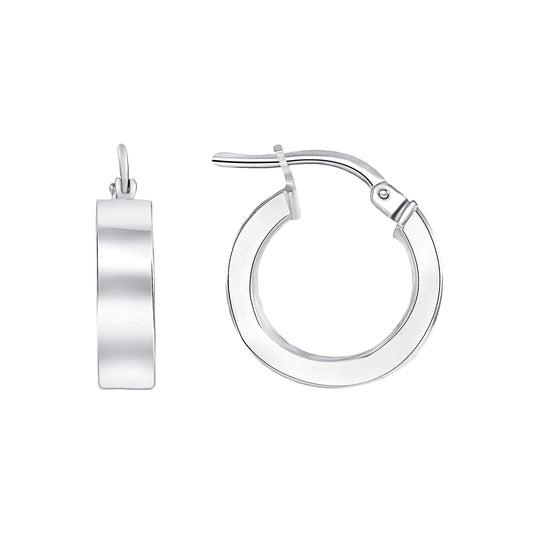 Silver 925 Rhodium Plated 10 mm. Plain Hoop Earring. ITHP129-10MM