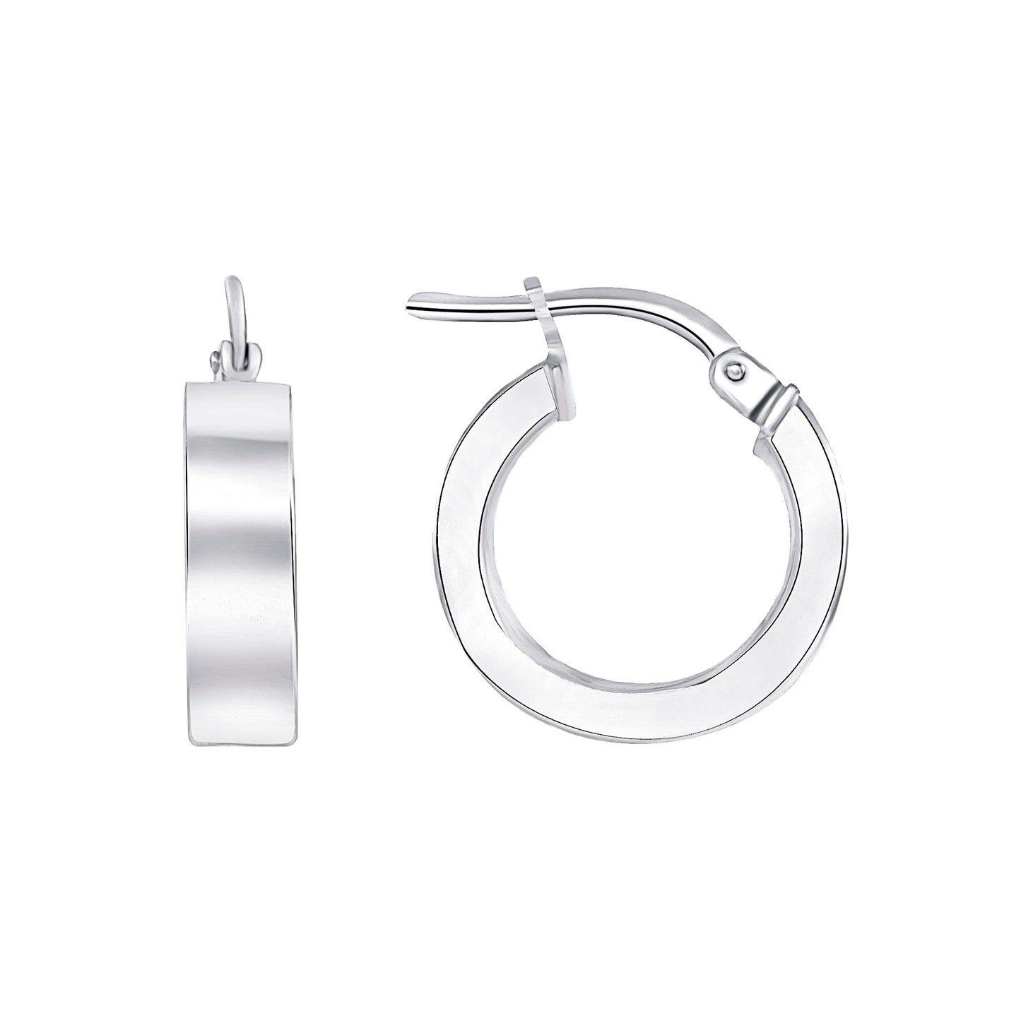 Silver 925 Rhodium Plated 15 mm. Plain Hoop Earring. ITHP129-15MM