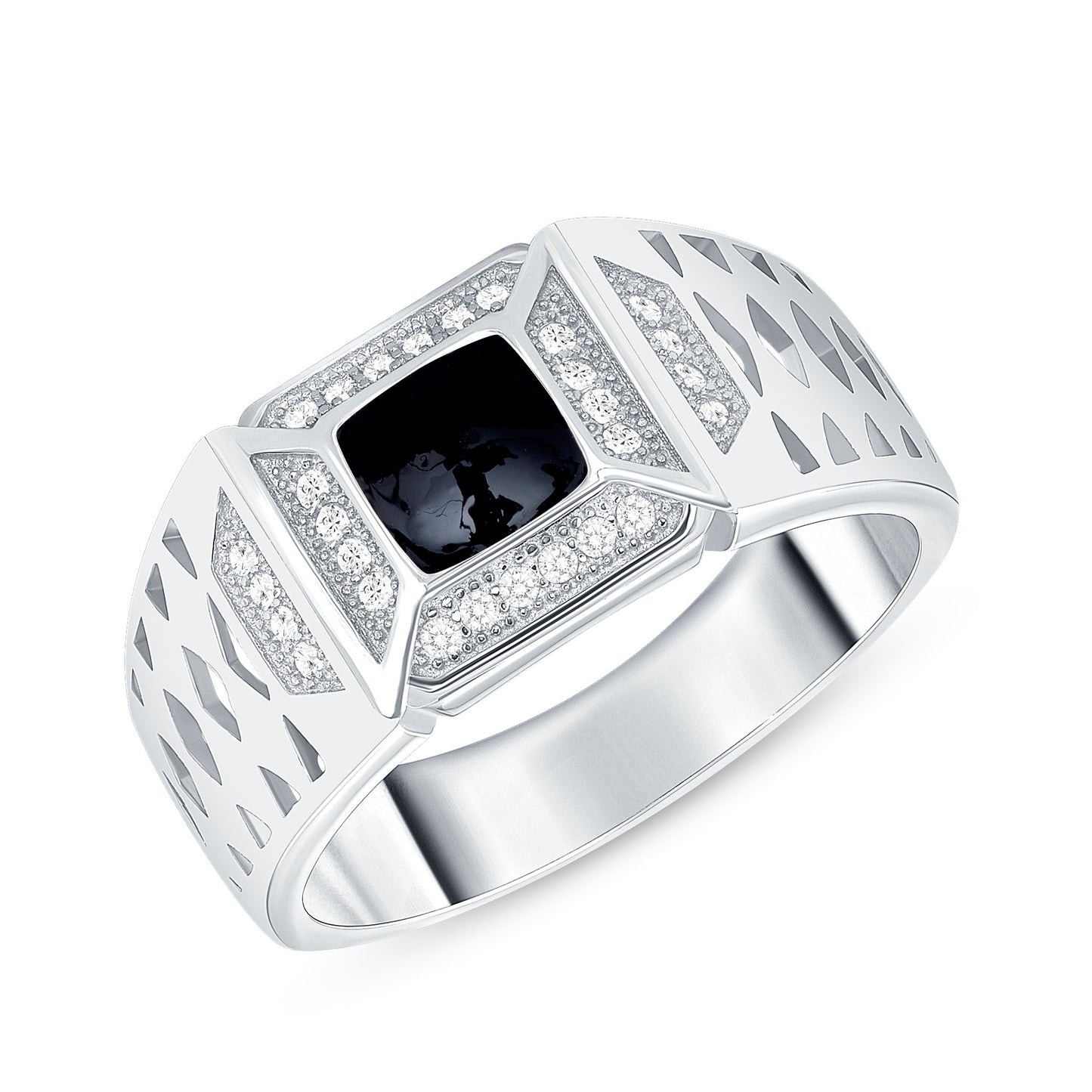Silver 925 Men Square Black Onyx Cubic Zirconia Ring. RX891