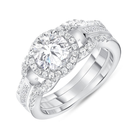 Silver 925 Rhodium Plated Round Cubic Zirconia 3 pcs Ring Set. KR0203R